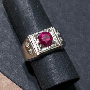 Lind Solid Sterling Silver Round Lab Ruby Men's Ring NWT sz 9 MADE IN USA